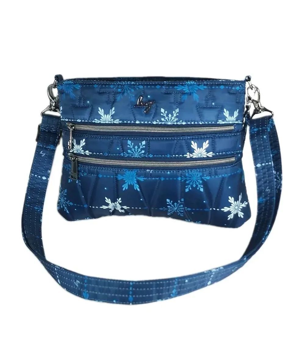 LUG Dazzle Women's Blue Snowflake Quilted Front Zip Crossbody Bag Purse